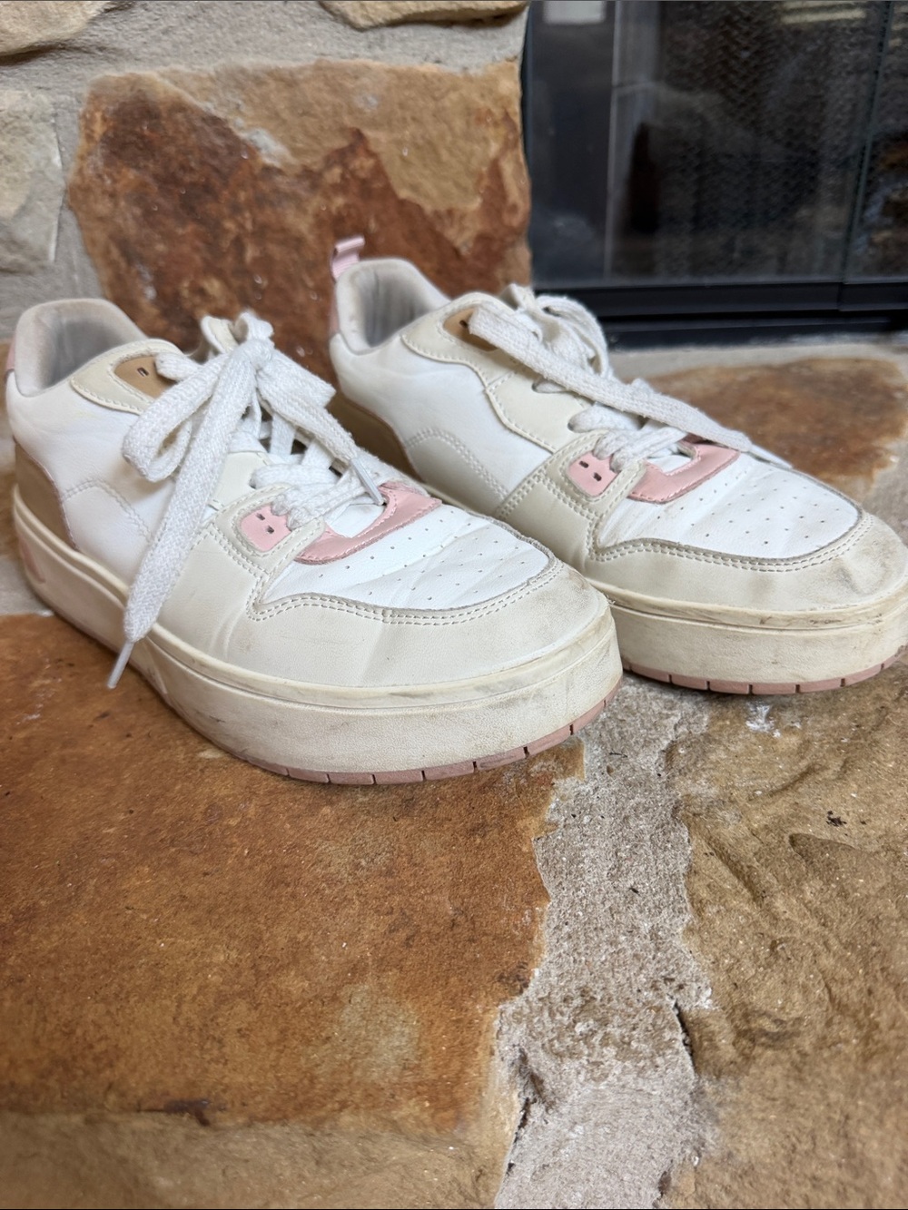 Woman’s size 9 White and Pink Low-Top Sneakers
